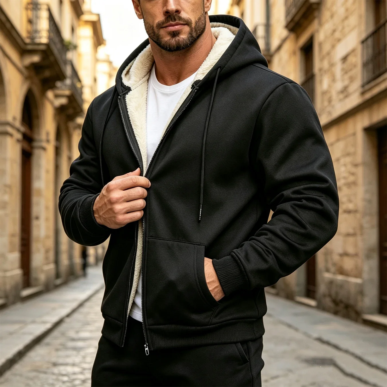 Sherpa Hoodie Fleece - Erkekler için Sherpa Polar Kapüşonlu Ceket,