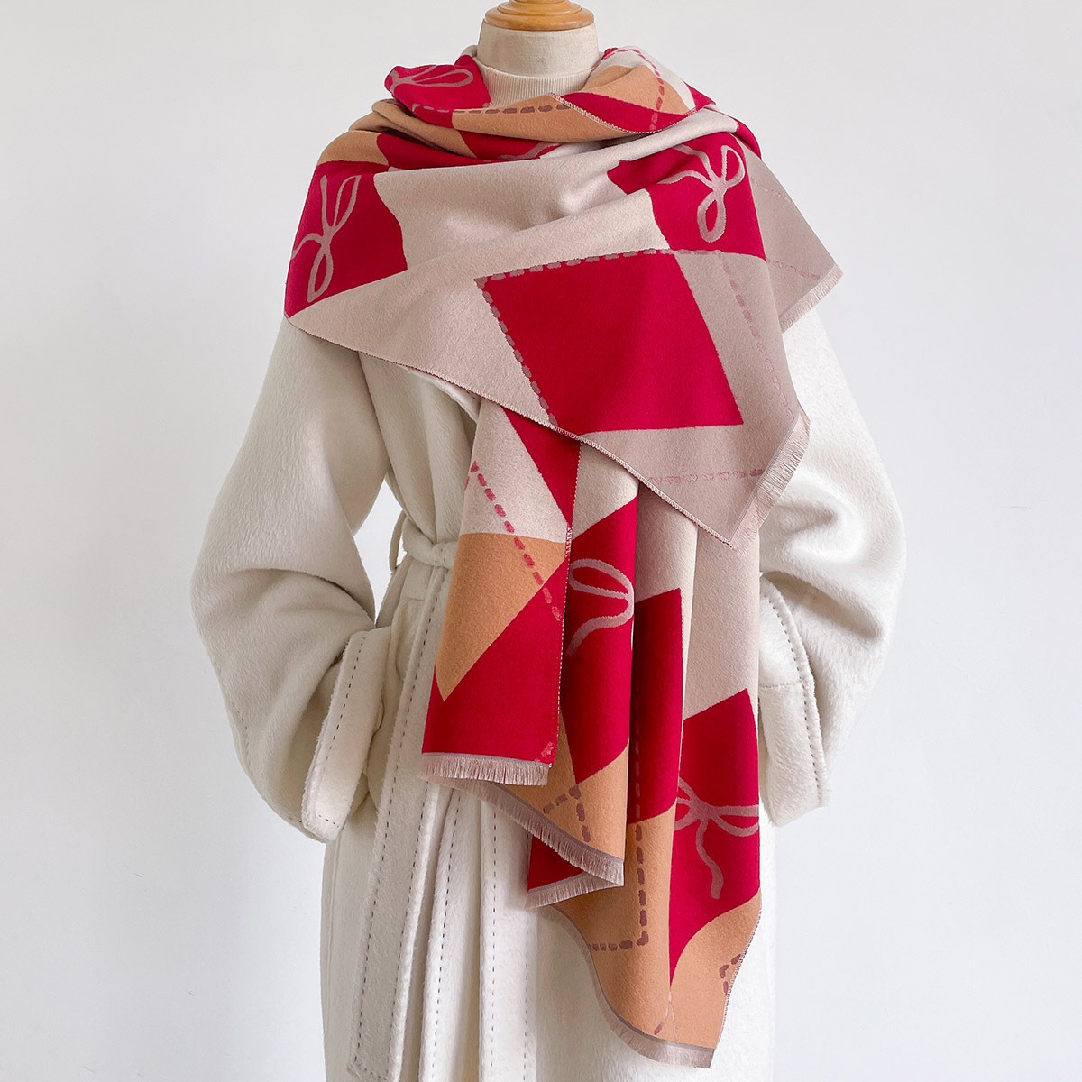 Cashmere Pashmina Wrap - Kadınlar için İmitasyon Kaşmir Eşarp Saçaklı